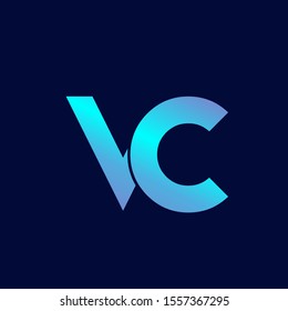 VC monogram logo.Typographic icon with letter v and letter c.Neon colors lettering symbol.Alphabet initials isolated on dark background.Modern,corporate,web style sign for company branding.