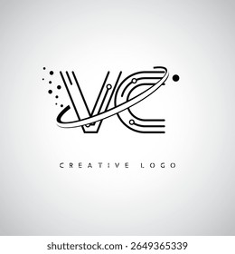 VC Orbit Monogram Logo – Futuristic Minimal Letter mark with Circular Line Art, Tech-Inspired Dots and Space Motion Concept for Modern Branding Identity