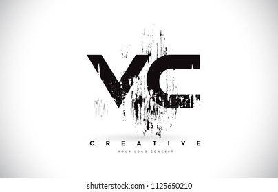 VC V C Grunge Brush Letter Logo Design in Black Colors. Creative Brush Letters Vector Illustration.