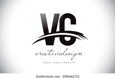 VC V C Letter Logo Design with Swoosh and Black Brush Stroke. Modern Creative Brush Stroke Letters Vector Logo