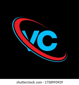 VC V C letter logo design. Initial letter VC linked circle uppercase monogram logo red and blue. VC logo, V C design. vc, v c