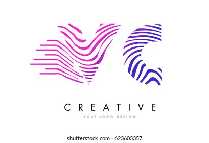 VC V C Zebra Letter Logo Design with Black and White Stripes Vector