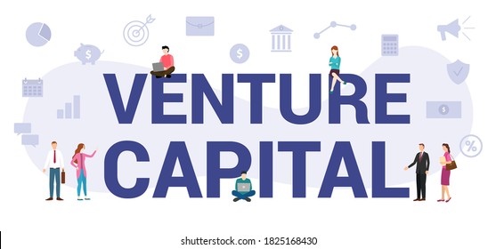 Vc Venture Capital Concept With Modern Big Text Or Word And People With Icon Related Modern Flat Style