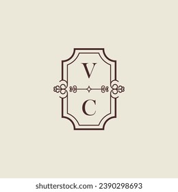 Logotipo inicial de boda de VC vintage en un diseño profesional de alta calidad que se imprimirá en cualquier medio impreso