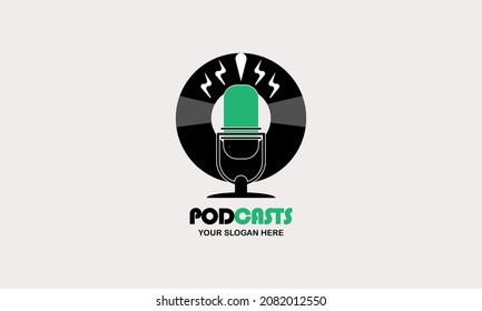 vcd dish and mic perfect for podcasts. abstract flat design vector logo icon.