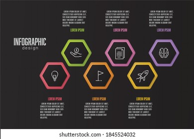 Diseño infográfico de plantilla de elemento hexágono de vcetor 6 paso con icono de negocio de concepto.