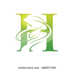 A Vcetor Illustration of Leaf Monogram Initial Letter H in white background 