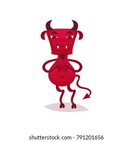 Vcious devil with horns and tail, red demon cartoon character vector Illustration