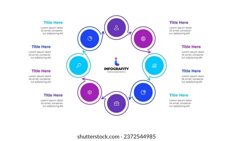 vCircles with thin lines. Template for cycle diagram with 8 options, parts, steps or processes