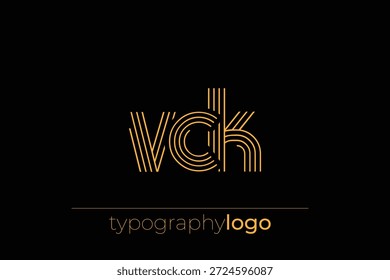 Logotipo moderno da tipografia geométrica VCK. Composição moderna e elegante com uma ilustração de logotipo de tipografia monocromática projetada com linhas intrincadas.