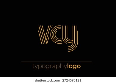 VCY moderno logotipo de tipografia geométrica. Composição moderna e elegante com uma ilustração de logotipo de tipografia monocromática projetada com linhas intrincadas.