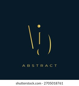 VD Abstractas diseño de logotipo dorado. Abstractas composición de símbolos de oro sobre un fondo azul marino oscuro