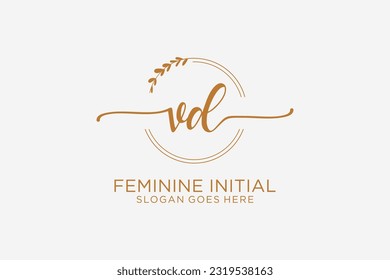 VD beauty monogram and elegant logo design handwriting logo of initial signature, wedding, fashion, floral and botanical with creative template.