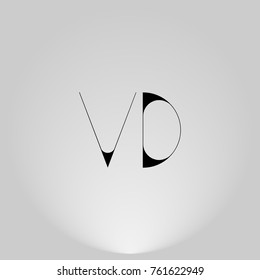 VD Black thin minimalist LOGO Design with Highlight on Gray background.