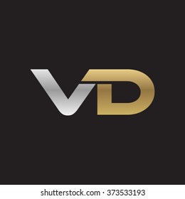 VD company linked letter logo golden silver black background