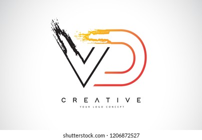 VD Creative Modern Logo Design Vetor with Orange and Black Colors. Monogram Stroke Letter Design.