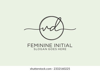 Logo de escritura a mano de VD con el logotipo del vector de plantilla de círculo de la firma inicial, boda, moda, floral y botánica con plantilla creativa.
