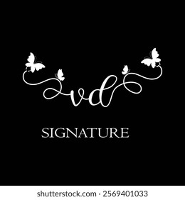 VD Handwritten initial letter, VD simple signature vector logo with butterfly shape variation, beauty, photography letter logo design. V D
