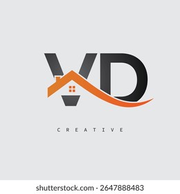 VD House Letter Logo – Creative Real Estate Monogram with Roof Shape and Home Icon for Property, Architecture and Modern Branding Identity