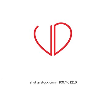 VD initial heart shape red colored logo