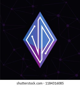 VD Initial letter block chain logo icon vector template. Looping mono line circuit letter on rhombus cube logo
