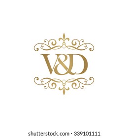 V&D Initial logo. Ornament ampersand monogram golden logo