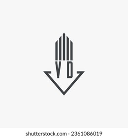 Ilustración del material del logotipo inmobiliario con las iniciales VD. vector de logotipo