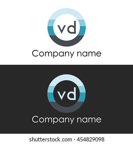 VD letter circle shape icon logo white blue