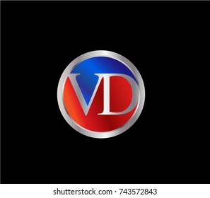 VD Letter logo Design in a circle. Blue Red and silver colored
