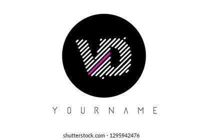 VD Letter Logo Design with White Lines and Black Circle Vector Illustration