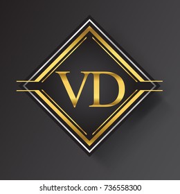 VD Letter logo in a square shape gold and silver colored geometric ornaments.