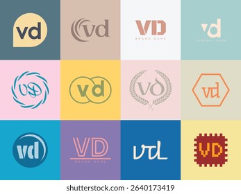 VD logo company template. Letter v and d logotype. Set different classic serif lettering and modern bold text with design elements. Initial font typography. Collection trendy business identity.