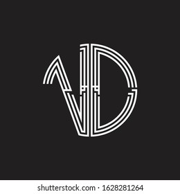 VD Logo monogram triple ribbon style line design template isolated on black background