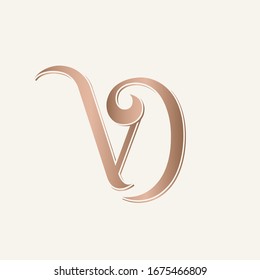 VD monogram logo. Letter v and letter d typographic icon.Decorative lettering sign.Golden alphabet initials isolated on light background.Elegant,luxury,vintage style characters for company branding.