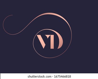 Logotipo de monograma de VD. Letra v y letra d icono tipográfico.Signo de letras decorativas.Iniciales alfabéticas aisladas en fondo oscuro.Caracteres modernos, elegantes y de lujo para la marca de la empresa.