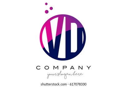 VD V D Circle Letter Logo Design with Purple Magenta Dots Bubbles Vector Illustration