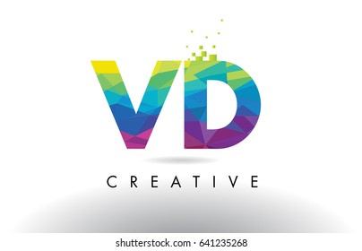 VD V D Colorful Letter Design with Creative Origami Triangles Rainbow Vector.