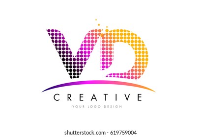 VD V D Dots Letter Logo Design with Magenta Bubble Circles and Swoosh