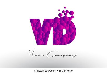 VD V D Dots Letter Logo with Purple Pink Magenta Bubbles Texture Vector.