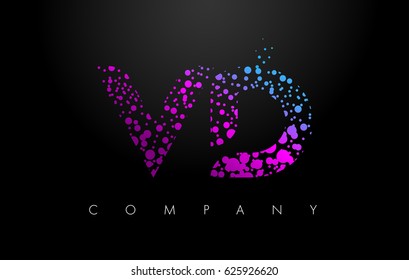 VD V D Letter Logo with Purple Blue Particles and Bubble Dots Design Vector.