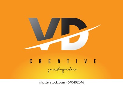 VD V D Letter Modern Logo Design with Swoosh Cutting the Middle Letters and Yellow Background.