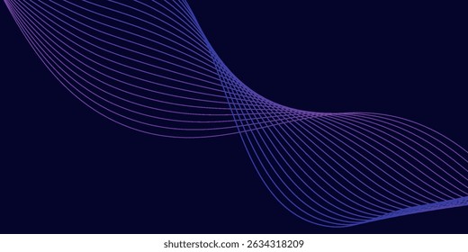 vDark abstract background with glowing wave. Shiny moving lines design element. Modern purple blue gradient flowing wave lines. Futuristic technology concept. Vector illustration