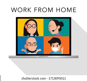 VDO conference online on laptop with colleague  when work from home