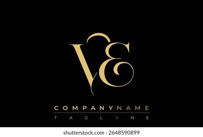 VE Abstract logotipo de joia criativa. Um logotipo elegante com iniciais de monograma dourado em uma tipografia elegante e moderna, perfeito para a marca