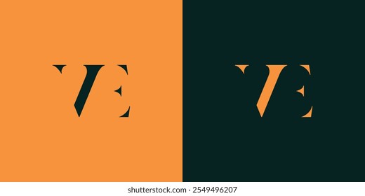 VE letras minimalistas abstratas Monograma de logotipo. Trata-se de um logótipo minimalista, constituído pela combinação de duas letras