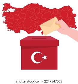 urnas con estrella y creciente en el mapa de turquía y votantes que emiten sus votos