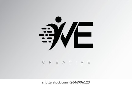 Logotipo de Monograma Digital Criativo VE - Design de marca de letra futurista apresentando forma humana, movimento de pixel e estilo técnico mínimo para identidade de marca inovadora