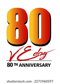 V-E Day 80th Anniversary 8 May logo, greeting card or web banner. Victory in Europe Day banner or poster