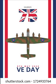 VE Day DDay Spitfire, Hurricane, Lancaster, Mosquito UK Vector Symbol Logo