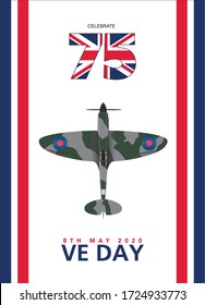 VE Day DDay Spitfire, Hurricane, Lancaster, Mosquito UK Vector Symbol Logo